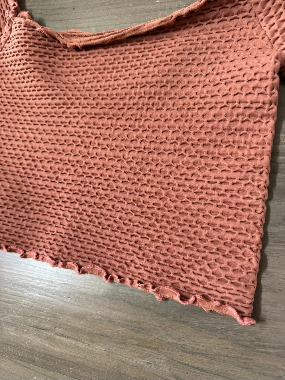 Free People Textured Smocked Long Sleeve Crop Top Women’s XS/S Brick Red